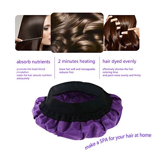 Cordless Deep Conditioning Heat Cap - Microwavable Heat Cap for Steaming, Heat Therapy for Hair, Thermal Spa Hair Steamer Gel Cap (Purple)