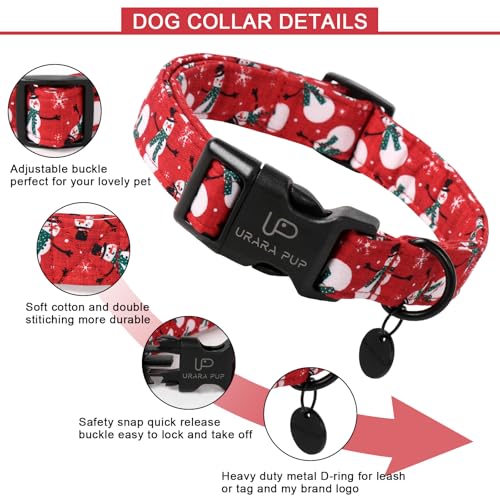 Image of Red Christmas Dog Collar, Cute Snowman Christmas Collar with Quick Release, Comfortable Cotton Dog Collars for Puppy Girl Boy Dogs