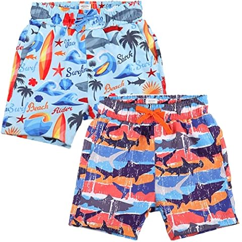 2 Pack Toddler Boys Swim Trunks Baby boy Board Shorts Swimwear Quick Dry Summer Beach Bathing Swimsuit Skateboard Color Bar Shark 3t Cover