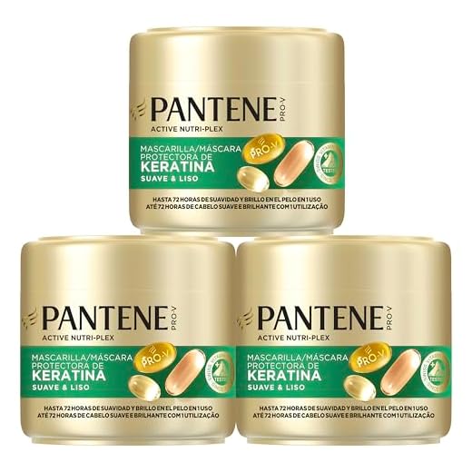 Pantene Pro-V Suave Y Liso Mascarilla Protectora De Keratina 3X300ml Para Pelo Encrespado Y Seco. Hasta 72H De Pelo Suave Y Brillante En Un Solo Uso