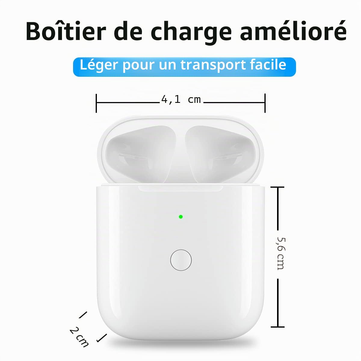 Étui de chargement sans fil pour Airpods 1ère et 2ème génération, étui de chargeur de rechange pour AirPods avec bouton de synchronisation d'appariement Bluetooth