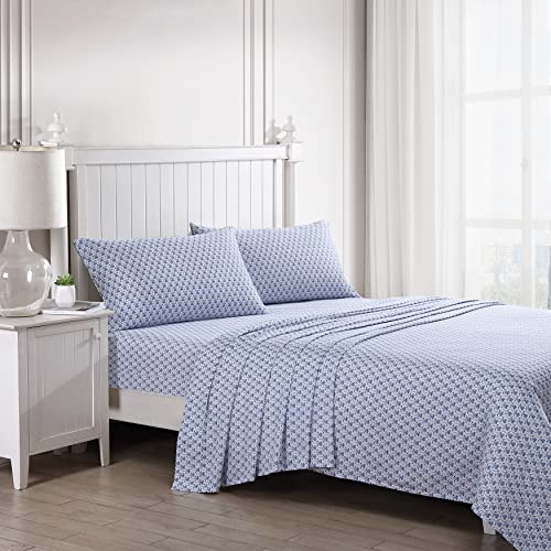 Image of Laura Ashley - Queen Sheet Set, Buttery-Soft Bed Sheets with a Naturally Silky Smooth Cotton Sateen Lightweight Feel - Matching Pillowcases & Fitted Sheet (Rosemarie Blue)