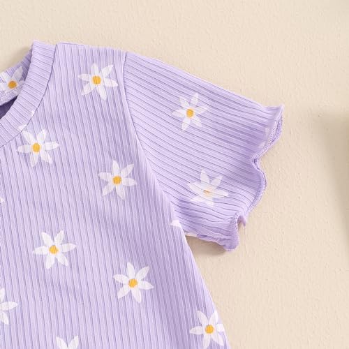 Image of Ayalinggo Baby Girl Summer Outfits Short Sleeve Lettuce Trim Floral Tops + Shorts Set Infant Clothes