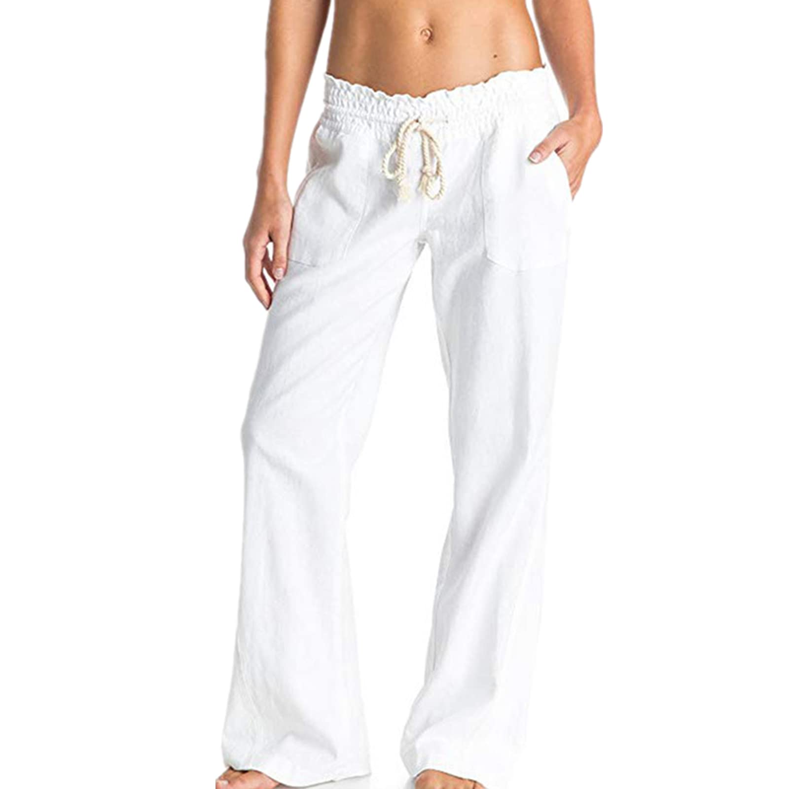 Solid Color Straight Wide Leg Pants Womens high Waist Loose and Thin Casual Fashion Trousers White XL