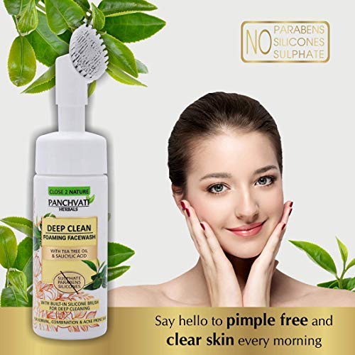 Image of PANCHVATI Foaming Face Wash with Built-In Face Brush for Deep Cleansing, 150 ml - No Parabens, No Sulphate, No Silicones & Color