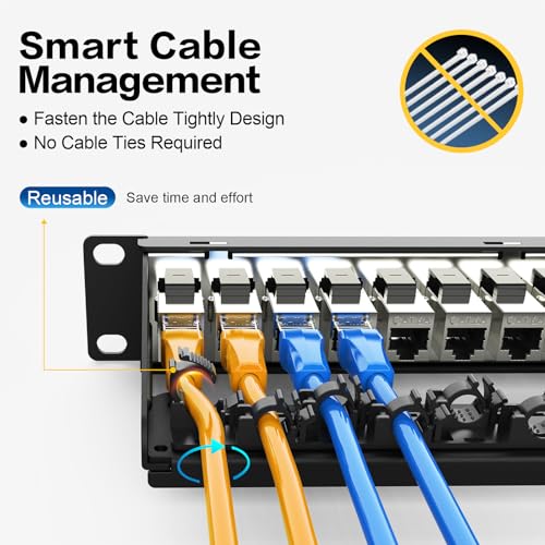 Image of Patch Panel 24 Port with 24 Pcs Cat6A Keystone Jack STP 10G Support with Removable Back Bar 1U Network Patch Panel 19 Inch for Cat6,Cat5e,Cat5 (CAT6A, 1U24Port)