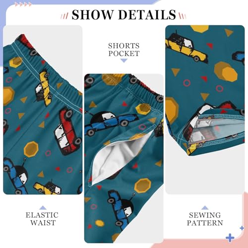 ZZXXB Retro Car Pattern Boys Long Pants Soft Trousers Elastic Waist Kids Lounge Bottoms with Pockets S-XL4