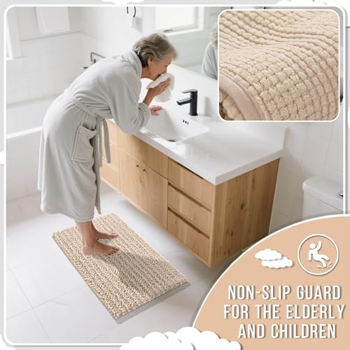 Yimobra Bathroom Rugs Sets 2 Piece - Quick Dry Extra Thick Luxury Chenille Bath Mat, Non Slip Super Absorbent for Tub Shower Sink, Machine Washable Shaggy Floor Mat, 24"x17+24"x20" Inch, Light Brown by Yimobra - Image 4