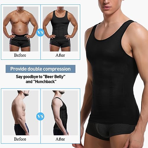 SLIMBELLE Koszulka modelująca dla mężczyzn, czarna, XL, Czarny, XL