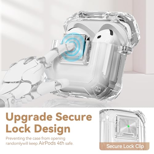 Image of for Airpods 4 Case with Safety Lock,Clear Case Soft TPU Shock-Proof Protective Cover with Cute Bling Keychain and Cleaner kit for Women Girls-Clear White