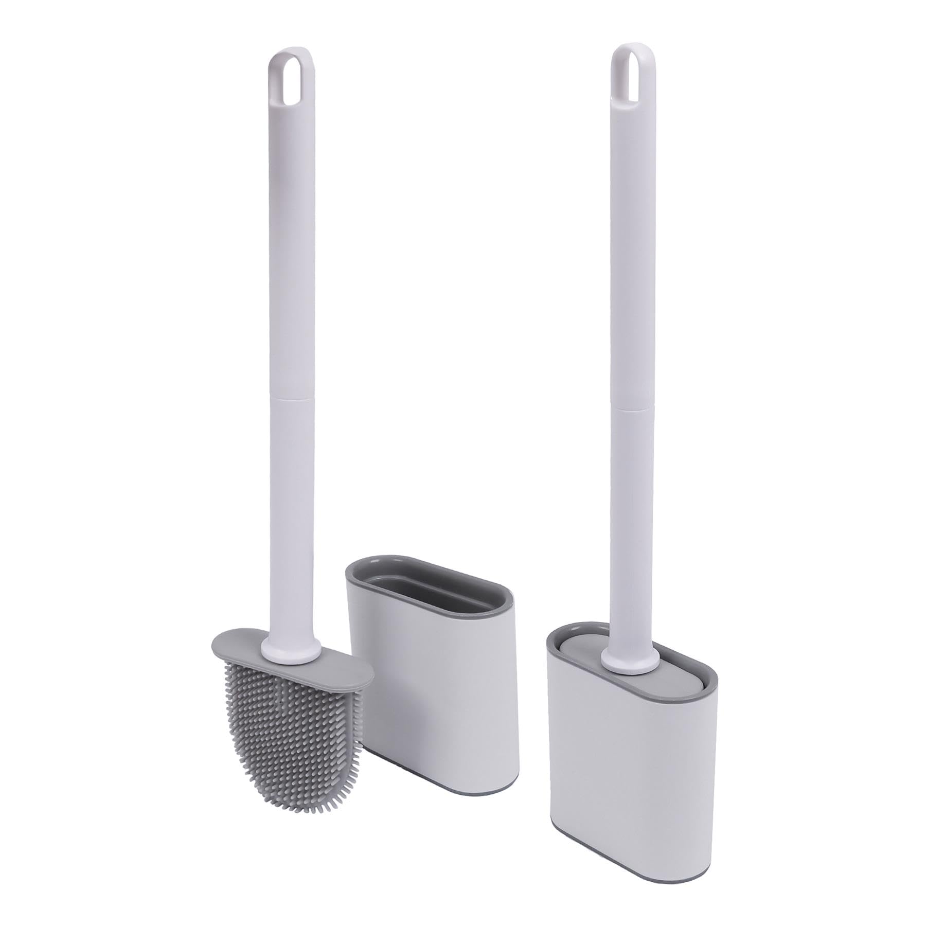 Harbour Housewares Wall-Mounted Toilet Brush & Holder Sets - Pack of 2 - White - Silicone Brush, Slimline, Detachable, Hygienic, Space-Saving Bathroom Accessories