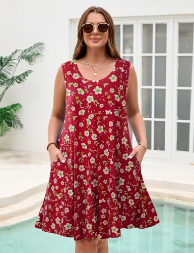 Image of JollieLovin Women Plus Size Curvy Summer Tank Sun Dresses Sleeveless Causal T-Shirt Dress Beach Swing Cover up(L-5X)