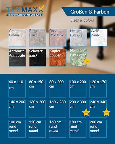 TEXMAXX Weicher Kurzflor Teppich Wohnzimmer mit rutschhemmender Rückseite (80 x 150 cm) - Modern für Flur, Esszimmer und als Schlafzimmer Teppich in Hell-Grau-Silber - Waschbar bis 30 Grad