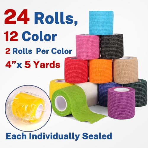 24 Pack Self Adhesive Bandage Wrap 2 Inch, Cohesive Medical Tape for Sports, Elastic Vet Wrap for Athletic, Ankle, Wrist Sprains, Pet First Aid - Imagem 3