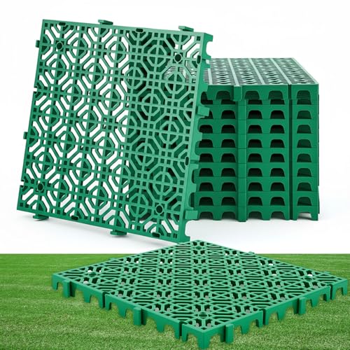 Image of 10 Pcs Ground Protection Mats, Green Interlocking 15.7 x 15.7 in