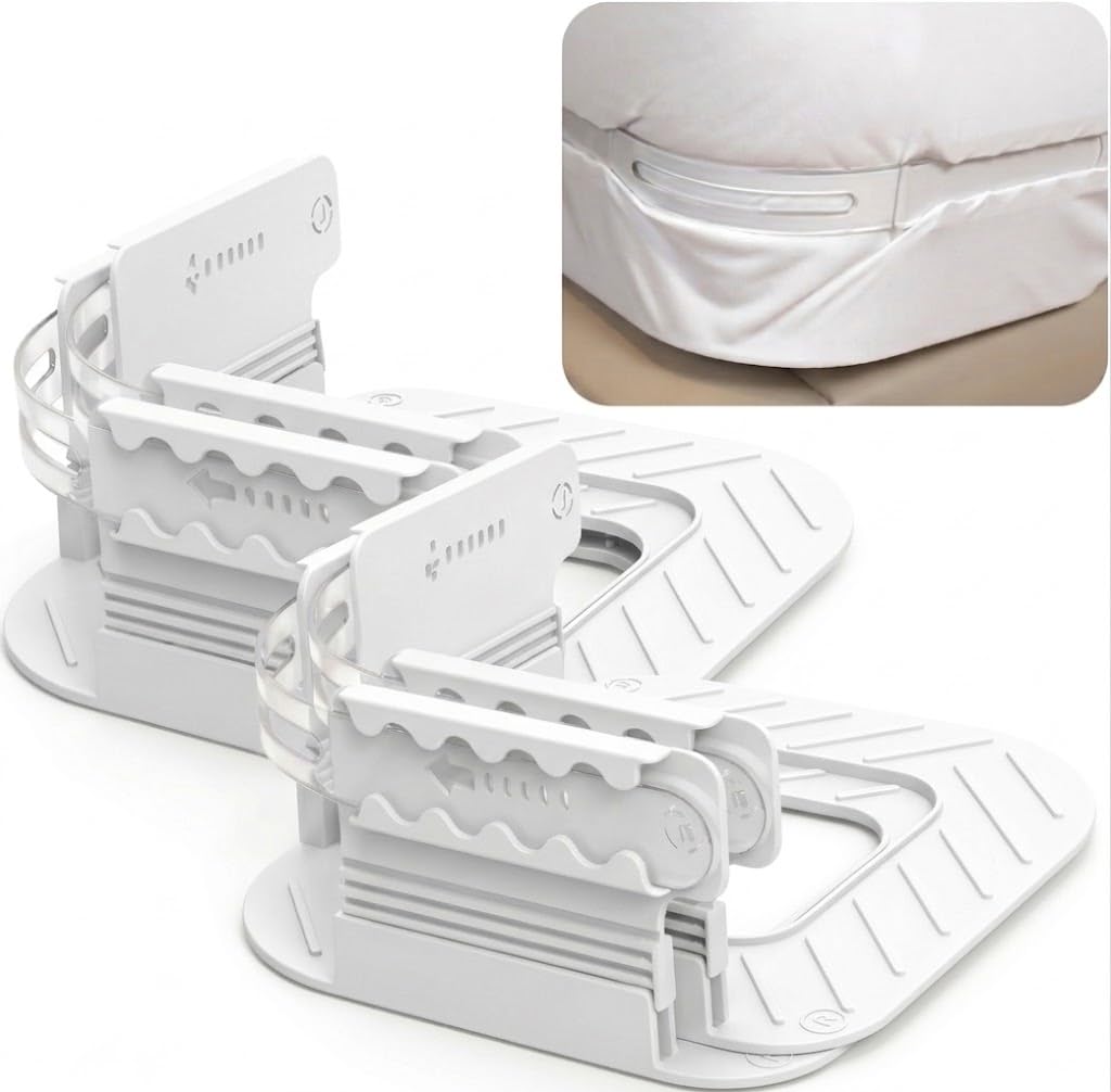 Gangtu White Bed Sheet Holders For Corners, Adjustable Fitted Sheet Holder Straps Keep Sheets Firm & Tight, Heavy Duty Non Slip Sheet Clips For Bedding, Bed Sheet Locks Fit All Mattress Sizes, 4Pcs