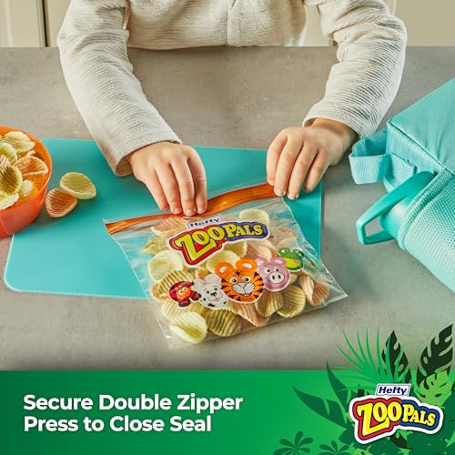 Image of Hefty Zoo Pals Press to Close Sandwich Bags, 50 Count, Easy Cleanup, For Lunches, Car Trips, and More (Pack of 2)