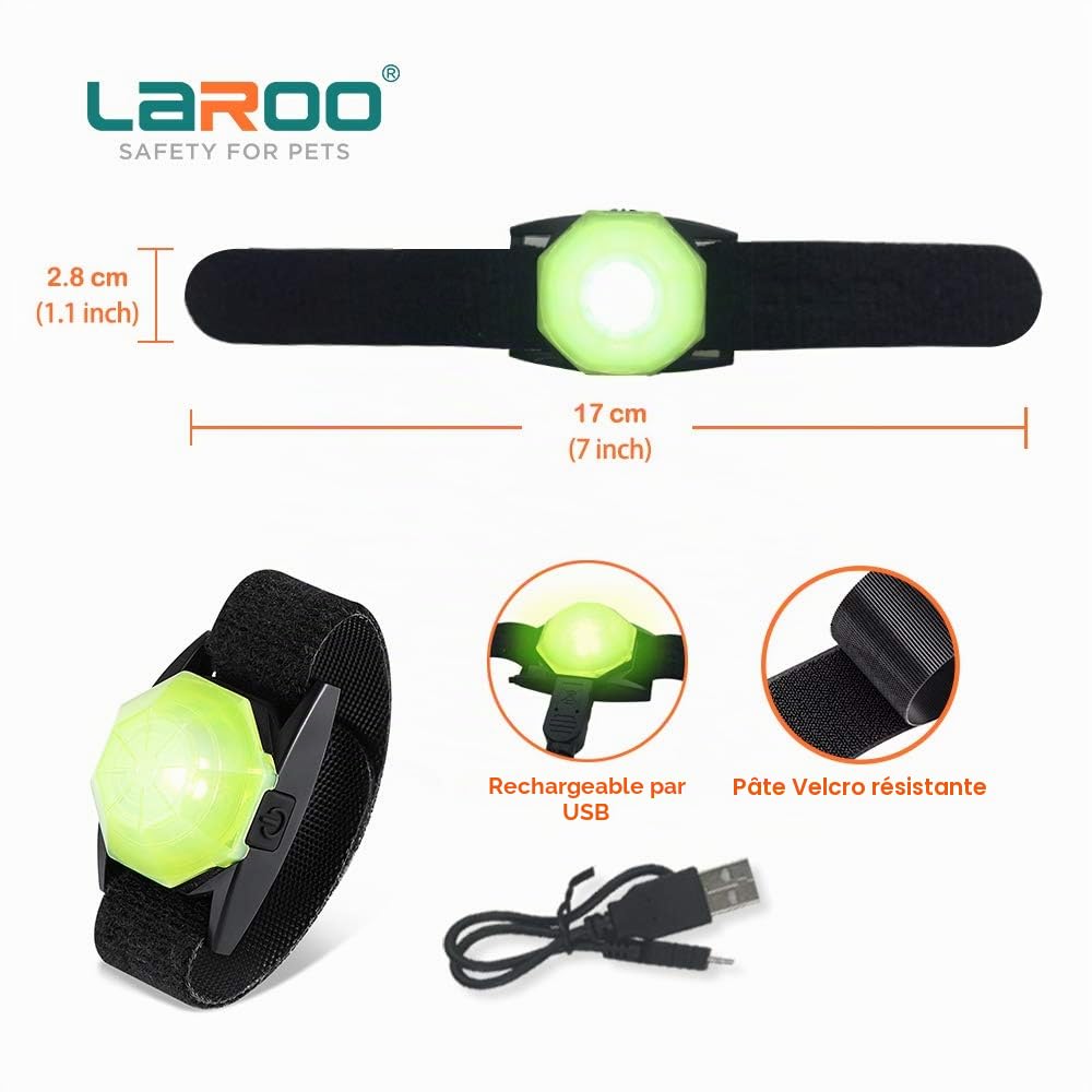LaRoo Lumière LED clignotante de sécurité pour chien, chat, rechargeable par USB, veilleuse LED, collier étanche la nuit, promenade avec le chien en plein air, Silicone