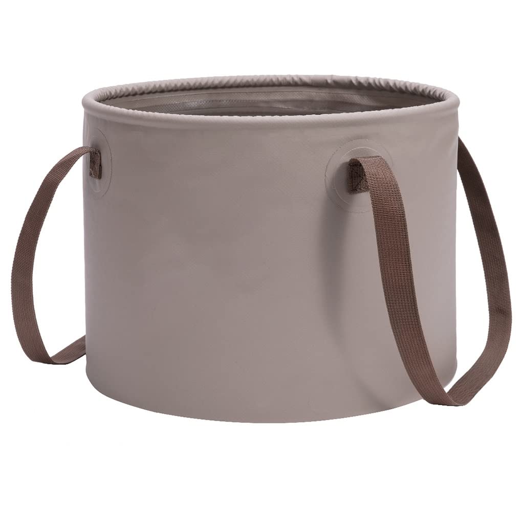 DUNAKE Seau Pliable Camping avec Poignée, Seau Rond Pliable Léger, Lavabo Portable pour La Pêche, Le Camping, La Randonnée, La Survie en Plein Air, Le Lavage De Voiture (Color : Brown, Size : 20L)