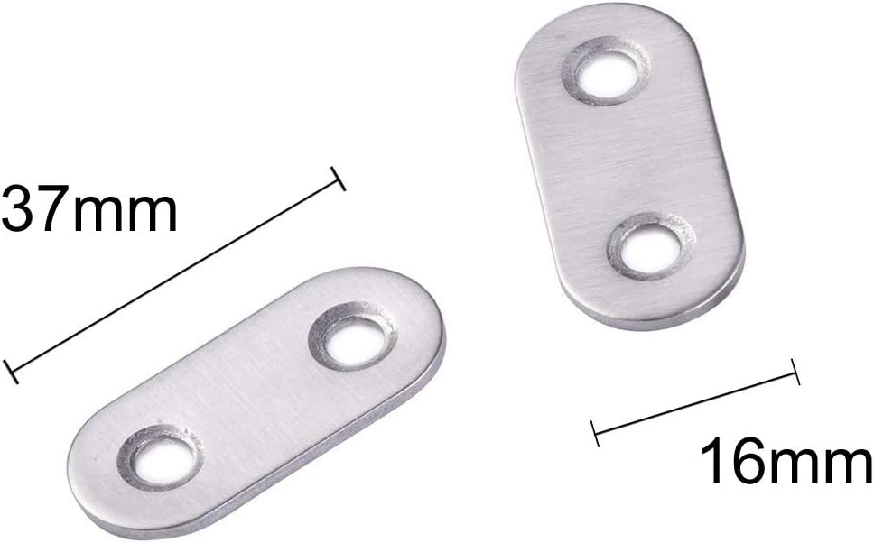 20 Pcs Stainless Steel Flat Straight Brace Brackets 37mm x 16mm 2 Holes Metal Joining Corner Brace Plate Connector Straight Mending Plates with 40 Pcs Stainless Steel Screws