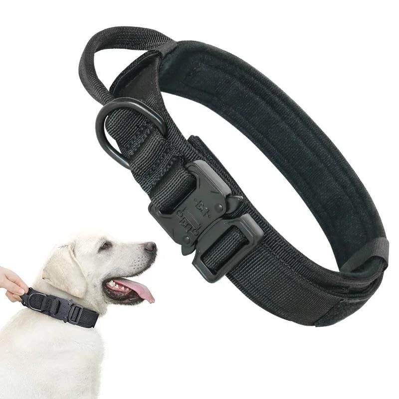 Collare tattico militare regolabile per cani riflettente all'aperto campeggio caccia addestramento collare tattico regolabile in nylon resistente collare per cani labrador pastore tedesco, nero, L