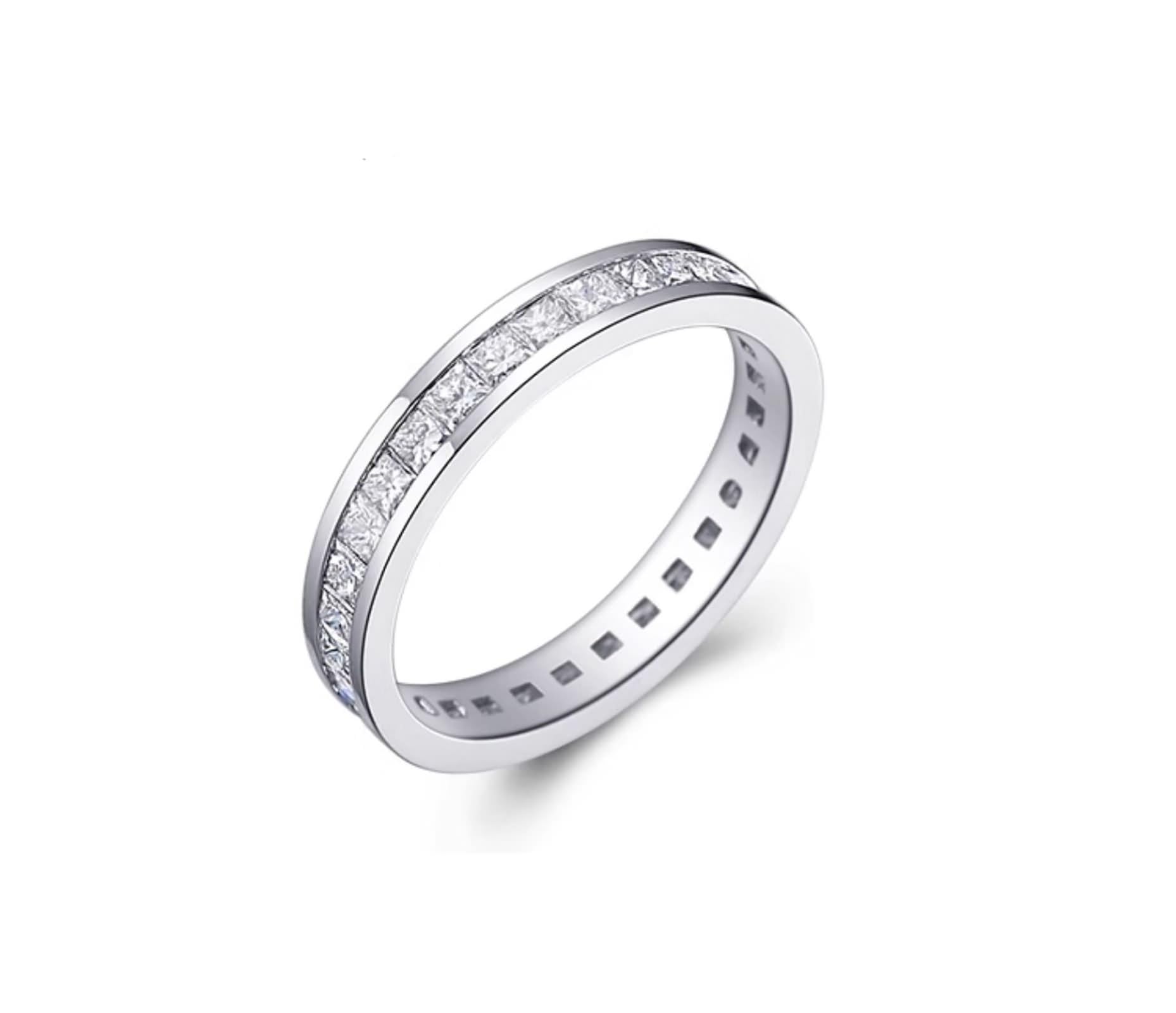 Juego de anillos de plata, anillos de aniversario para mujer con diamantes creados en laboratorio en forma de princesa, oro blanco