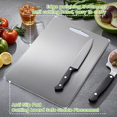 Image of 2 Pack Titanium Cutting Boards for Kitchen,100% Pure Titanium, Cutting Edge Hygiene & Durability, Double-sided food-grade Titanium Cutting Board For Meats Fruist And Vegetables,Easy to Clean(M+L)