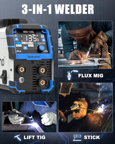 AZZUNO MIG Welder 135Amp 110V, 3 in 1 Gasless Flux Core MIG Welder/Lift TIG/Stick Welding Machine, Wire Feed Welder with Synergic Control - Image 2