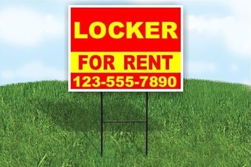 Locker For Rent Red Yellow Customizable Yard Sign Double Sided 18 in. x 24 in. with Stand | Add Phone Number Email Business Name or Personalized Message | Outdoor Weatherproof Property Sign | Custom Road Display | Qty 10