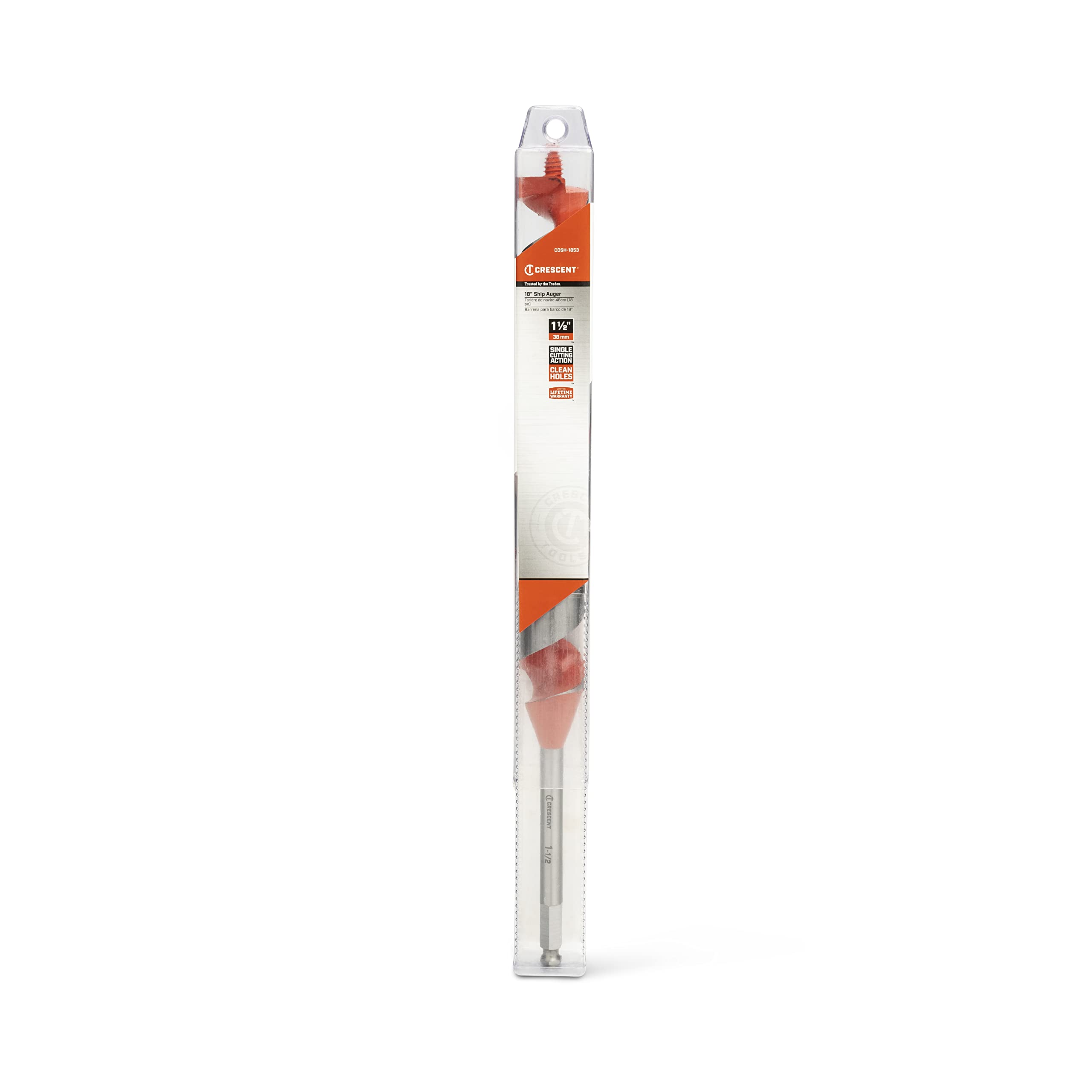Crescent Ship Auger Drill Bit – 18 X 1-1/2 Inch, Optimized Tip & Deep Flute Design For Clean, Fast Boring In Wood And Stacked Lumber