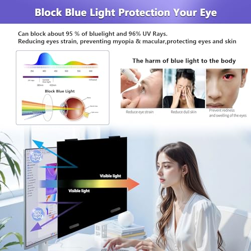 Image of Magnetic 24 Inch Privacy Screen for Monitor 16:10 Aspect Ratio Hanging Removable Privacy Screen for Computer Monitor, Anti Glare Blue Light Filter, Eye Protection