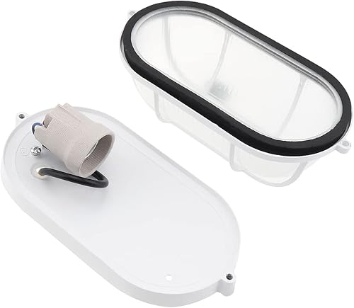 Miniatura 3 de RTNLIT Lámpara de mamparo náutico, lámpara de pared blanca para pared o techo, ubicación húmeda para sala de sauna, (rejilla ovalada, con lente de