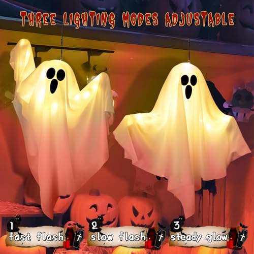 WAFSOOTOO Halloween Light Up Hanging Ghosts Kit, 2 Pack, White - image 5