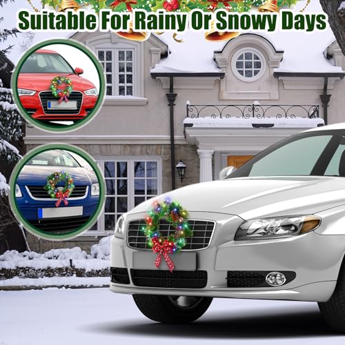 Riceshoot 12V LED Christmas Car Wreath with Red Bow Berry 13 Inch Artificial Lighted up Wreath for Car Front Grill Plug in Lighting for Xmas Hanging Decoration(Colorful Light,2 Pack) by Riceshoot - Image 5