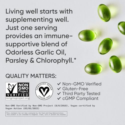 Sports Research Odorless Garlic Oil Pills (1000mg) with Parsley & Chlorophyll | Non-GMO Verified, Vegan Certified & Gluten Free (150 Plant Gels) - Image 5