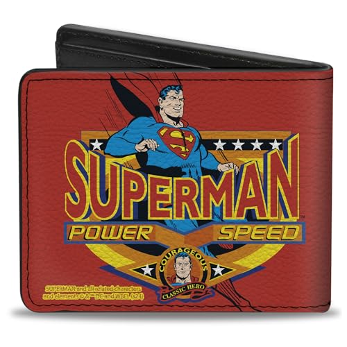 Buckle-Down DC Comics Wallet, Bifold, Superman Power Speed Pose Badge Red, Vegan Leather