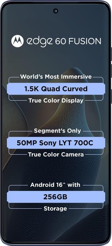 Image of Motorola Edge 60 Fusion 5G (Pantone Slipstream, 12GB RAM, 256GB Storage) | 6.67 inch Curved 1.5K pOLED Display | 50MP+13MP Rear | 32MP Front | Dimensity MediaTek 7400 | 5500mAh Battery + 68W Turbo Charger