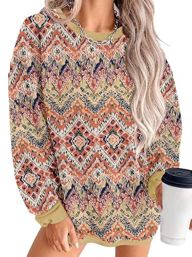 KISSMODA Women's Casual Long Sleeve Sweatshirt Color Block/Solid Crewneck Corduroy Pullover Cute Tops