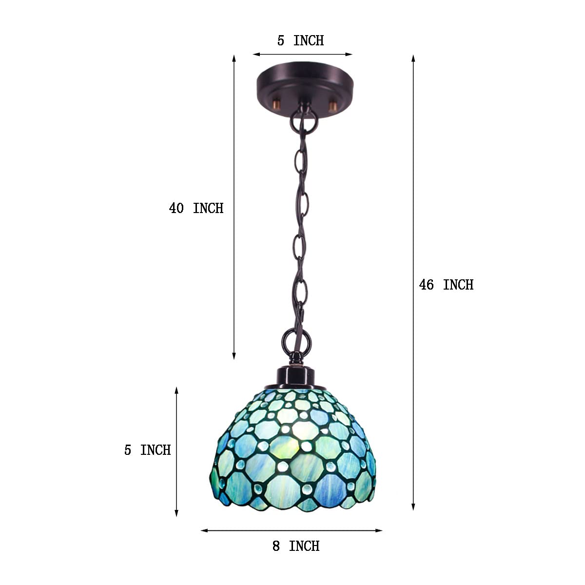 ZJART Small Tiffany Pendant Light Sea Blue Pearl Stained Glass