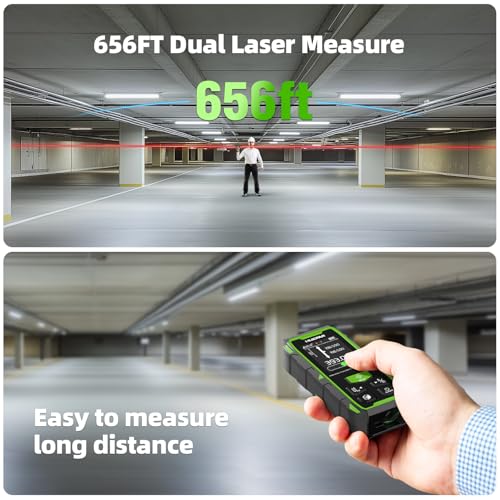 image for Huepar Professional 656ft Dual Laser Distance Measuring Tool, Recharge