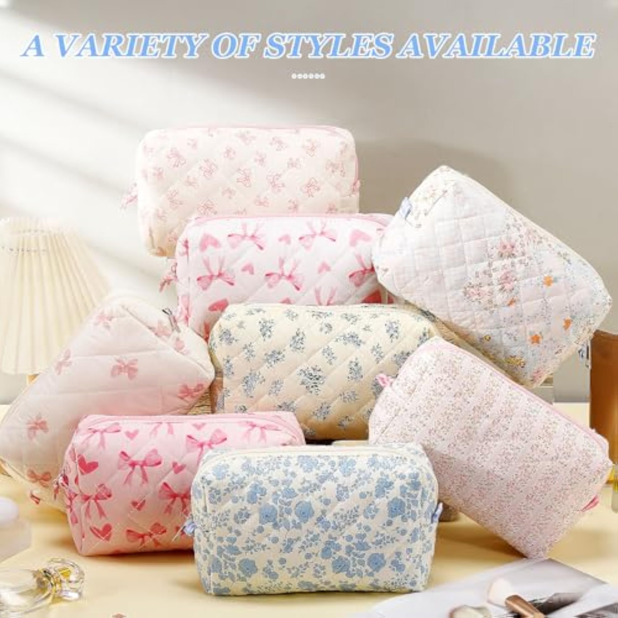 Small Quilted Sky Blue Makeup Bag, Cute Pouch