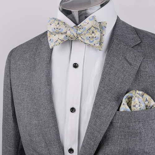 Image of Alizeal Mens 2pcs Floral Pattern Bow Tie Set | Self-tied Pocket Square Colorful Perfect for Weddings Proms Business