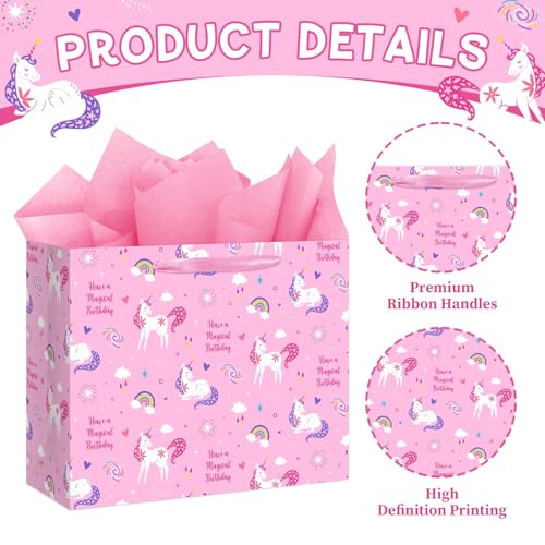 Large Pink Unicorn Gift Bag with Card Tissue Paper for Girls Birhtday — view 4