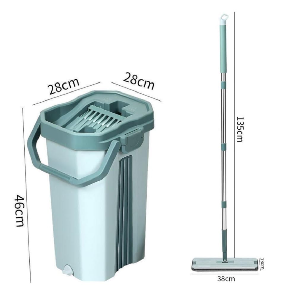 Kit Balai Serpillère & Seau Essoreur - L'ensemble Comprend 1 Vadrouille Et 1 Seau, Ainsi Que 6 Chiffons De Nettoyage, 1 Raclette De Nettoyage, Serpillères Tous Types De Sols,Rouge