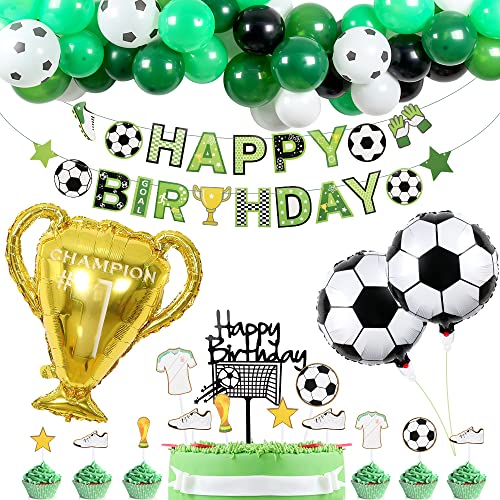 Decoraciones de cumpleaños de fútbol Decoraciones de fútbol para niños Globos de látex Decoraciones de la Copa Dorada Incluye juego de topper de pastel para niños fiesta de cumpleaños de niños Cover