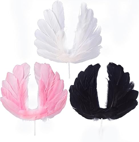 3 piezas de plumas de imitación de alas de ángel para decoración de tarta de cumpleaños, fiesta de cumpleaños, boda, Halloween, Navidad,