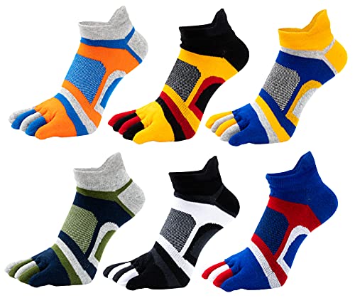 Men Toe Socks No Show Low Cut Athletic Wicking Cotton 5 Finger Split Toe 6 Pack