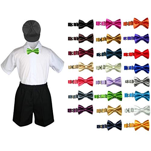 MILLTEX 4 Pieces Formal Party Wedding Color Satin Bow tie Shirt W/Hat Black Shorts Set New Born Baby Boy Toddler Sm-4T (4T, Black)