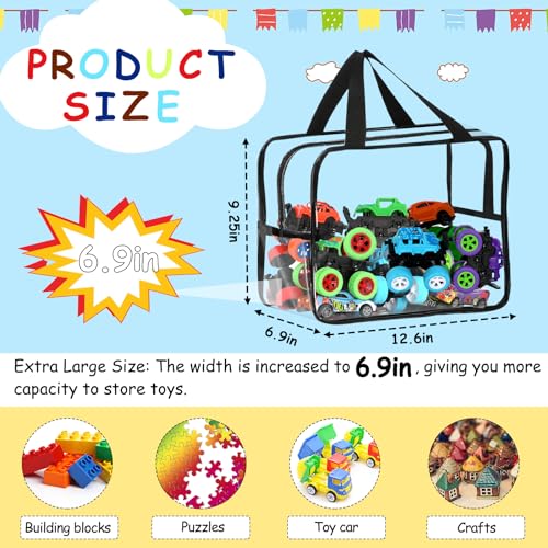 Image of 6 Packs Widen X-Large Toy Storage Bags 12.6x9.25x6.9In with Labels, Reusable Clear PVC Board Game Storage, Travel Waterproof Organizer Bags with Zipper for Building Blocks, Puzzle, Stuffed Animals