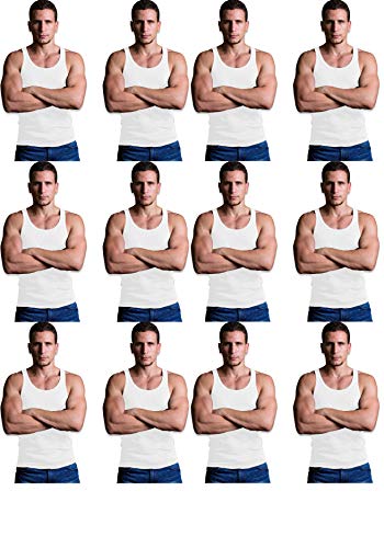 Andrew Scott Men's 12 Pack Color Tank Top a Shirt (Large 42-44, 12 PK- Bright White)